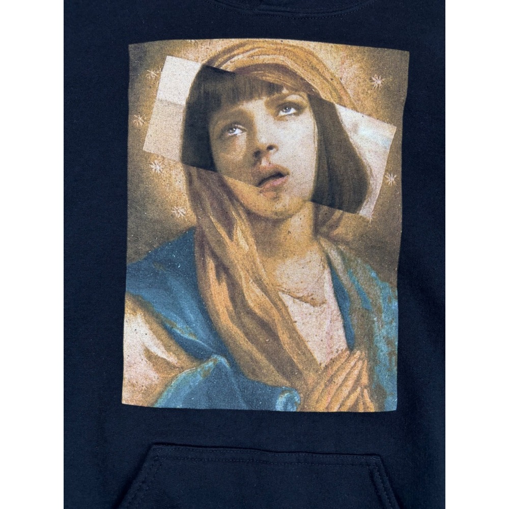 Pulp Fiction Mia Wallace Religious Art Graphic Hoodie Black Mens Medium - Picture 2 of 6